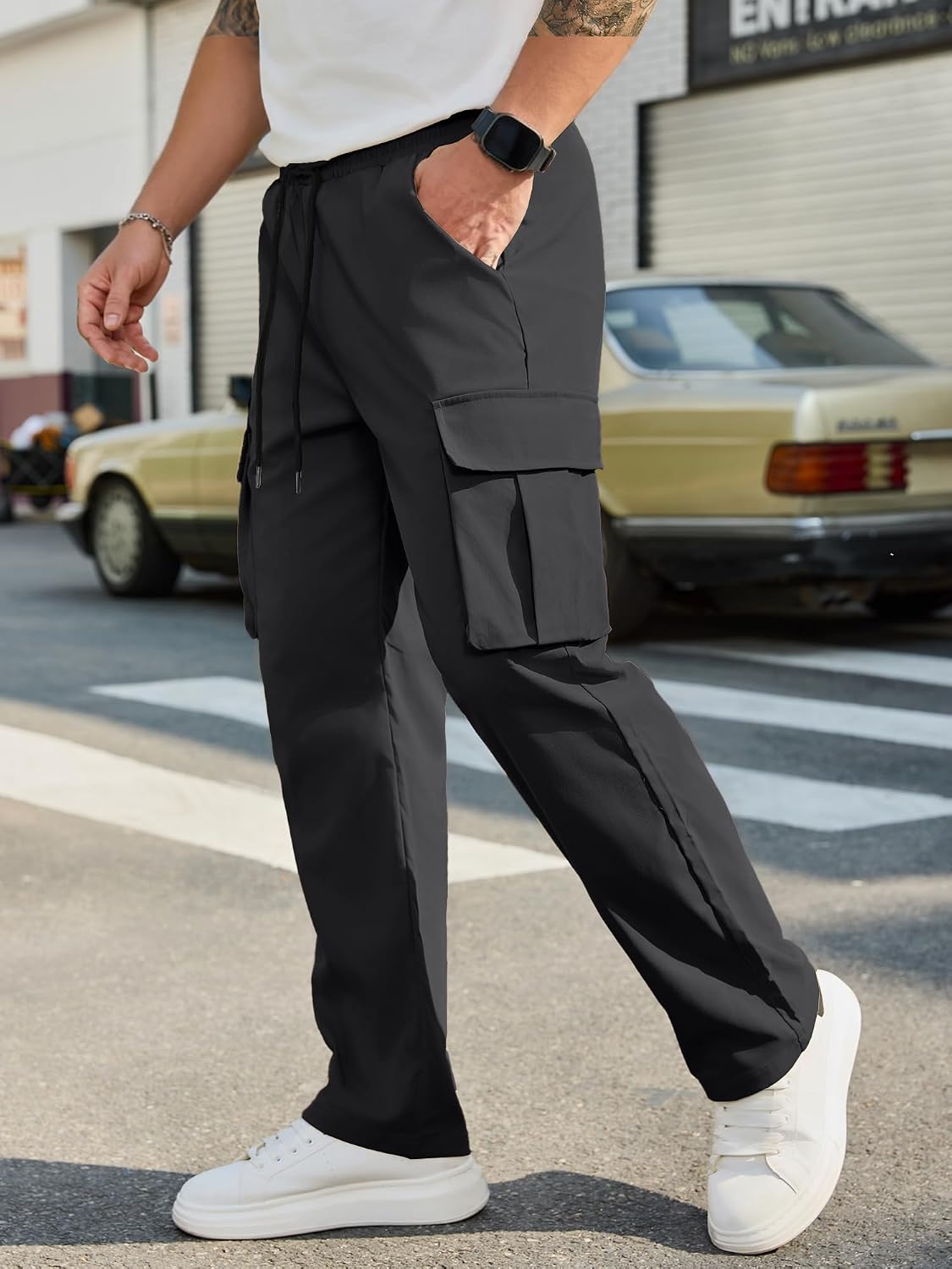 PLEPAN Casual Cargo Pants Workout Hiking Sweatpants with image 3